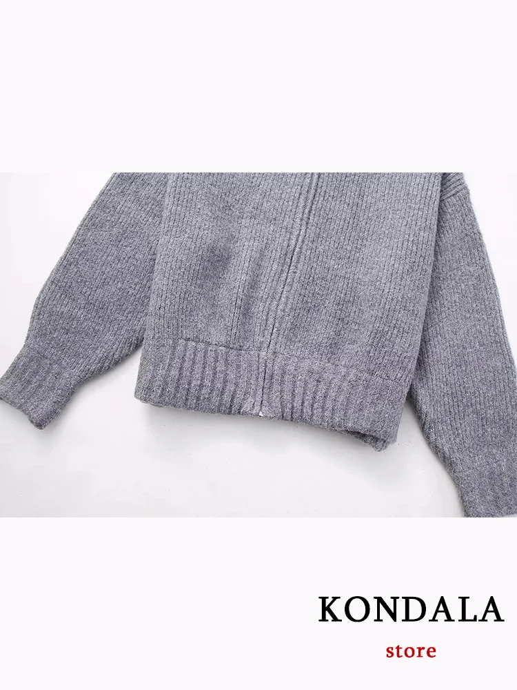 KONDALA Vintage Casual Solid maglione Bomber Jacket Zipper o-collo manica lunga cappotti lavorati a maglia moda 2023 autunno inverno Outwears