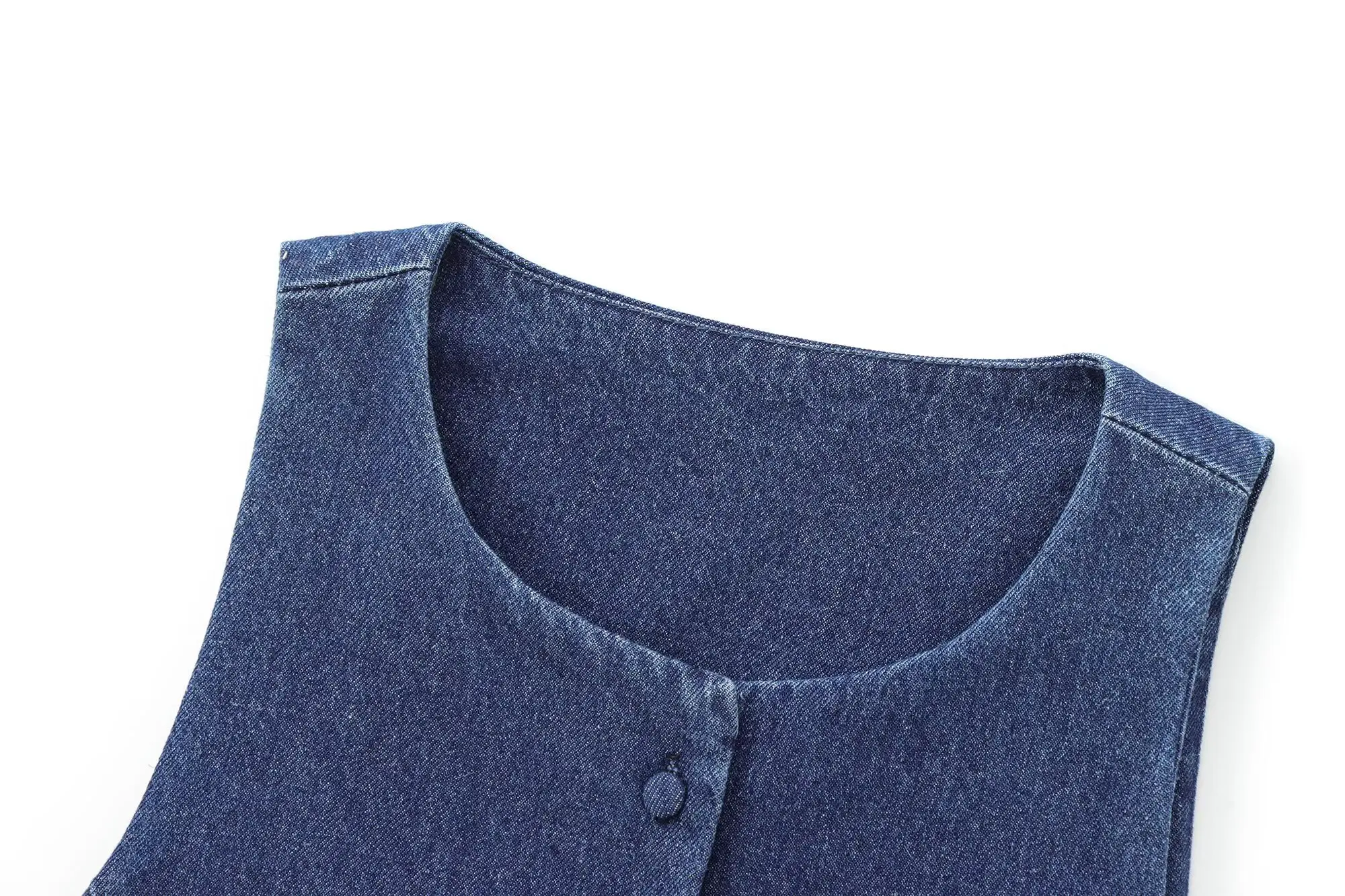 Zevity Frauen Mode O Neck Breasted Dünne Denim Bluse Femme Chic Ärmellose Kurze Weste Hemd Blusas Crop Tops LS9126