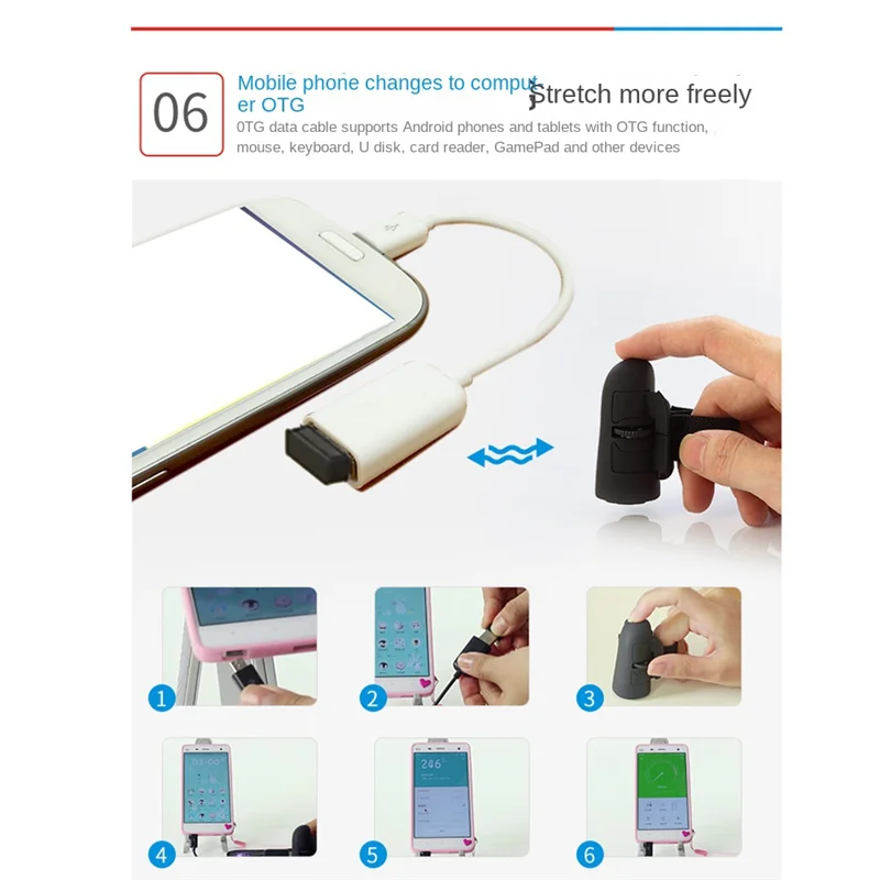OUVU-Mini 2.4G draadloze vingerringmuis Ergonomische draagbare optische reismuizen (zwart)