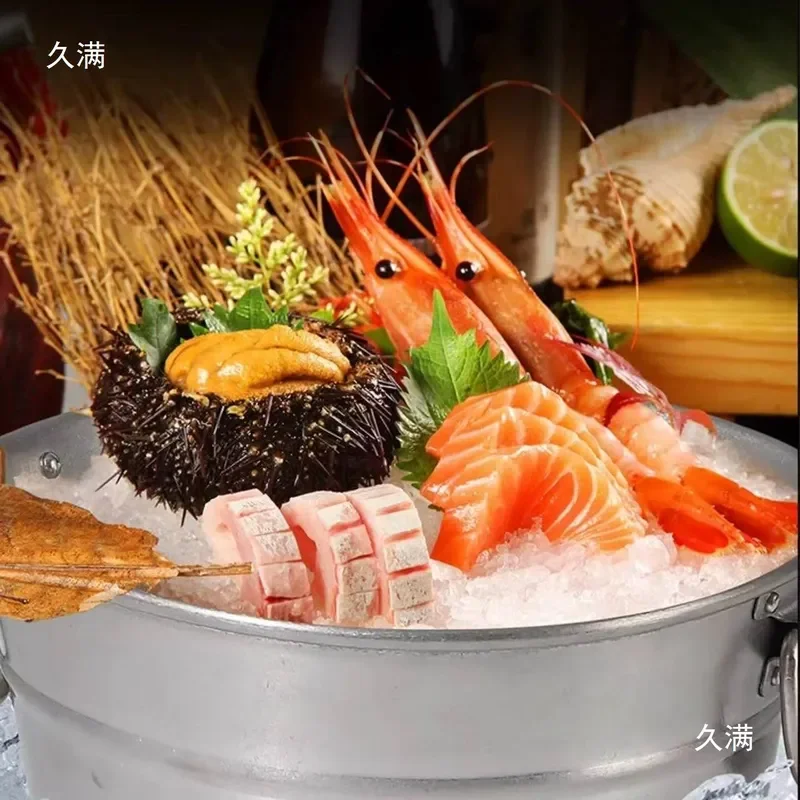 Stainless Steel Round Seafood Platter with Ice Bucket Drain for Oysters and Prawns Commercial Buffet Restaurant Hotel Display