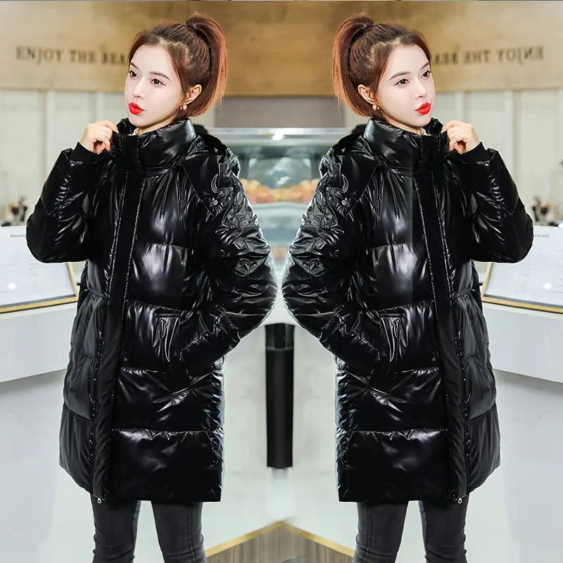 

iny Surface Cotton Jaet Women's Mid-Length Loose Thiened down Cotton Coat Faionable All-Match Winter Cotton Padded Coat