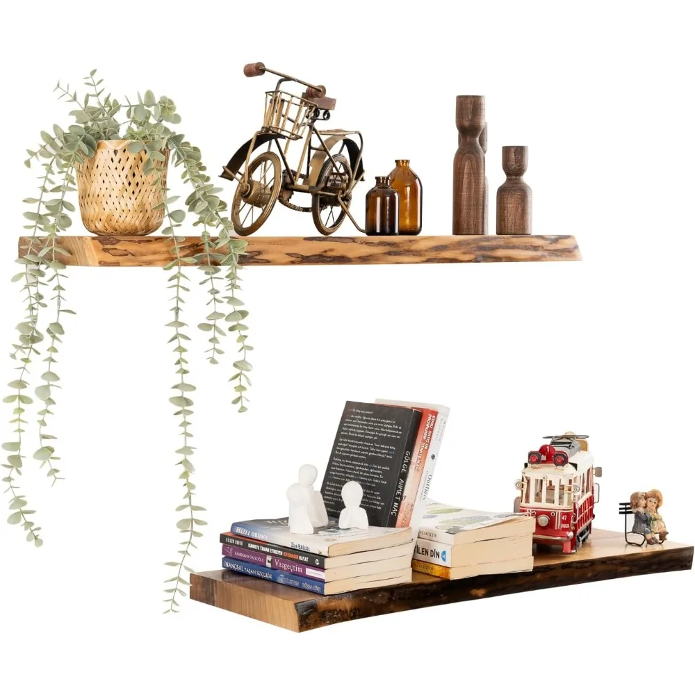 

Настенные плавающие полки из орехового дерева с натуральным краем | Стеллажи с жилыми краями из массива дерева | Плавающие полки из орехового дерева для Хо