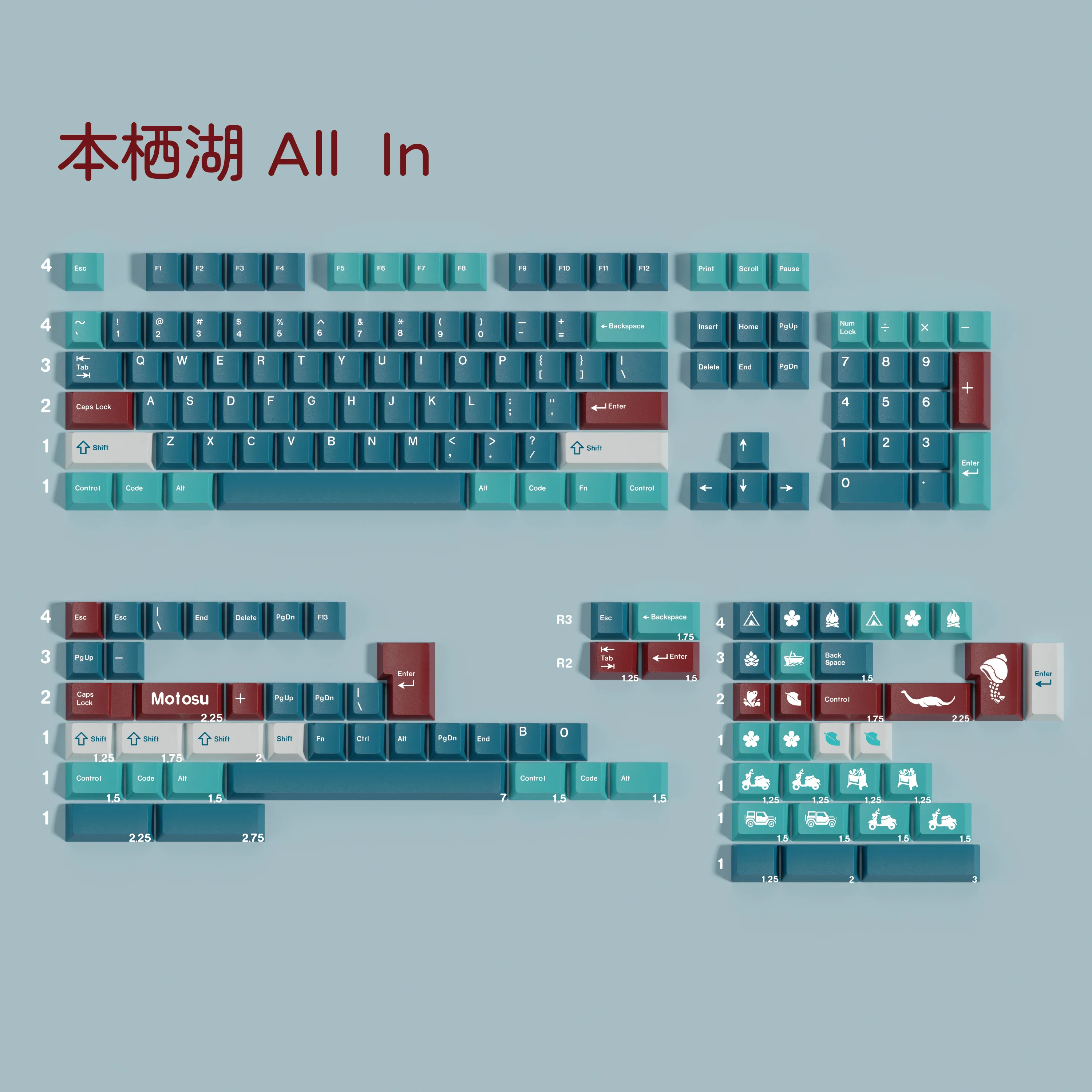 1 Set KKB Lake Motosu Keycaps PBT Dye Subbed Key Caps Cherry Profile Lightproof Keycap For Alice Wooting Double B Split Spacebar