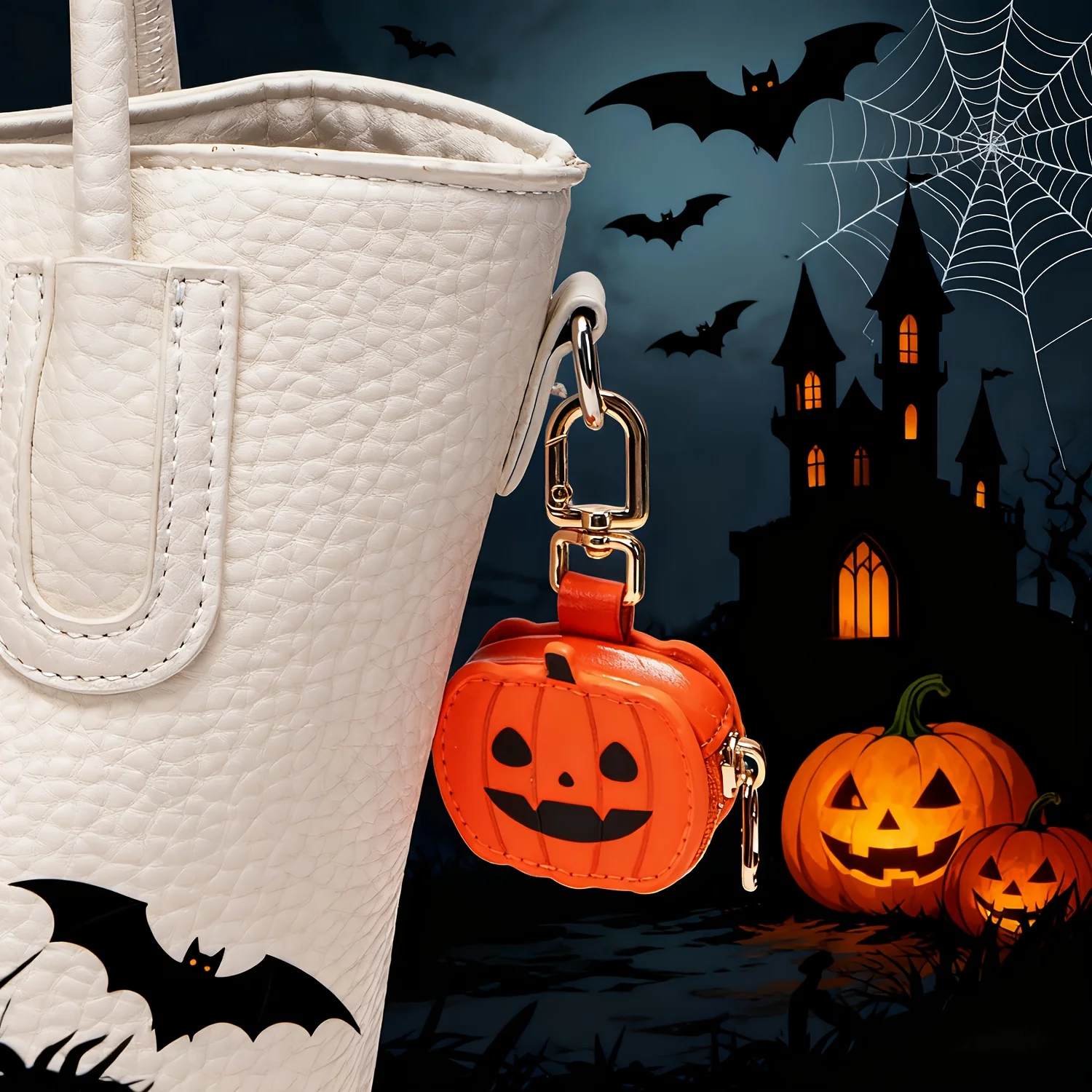 Halloween Keychain Pendant, Cute Pumpkin And Spider Web Decoration, Trick-Or-Treat Coin Purse, Durable Christmas Bag Accessory.