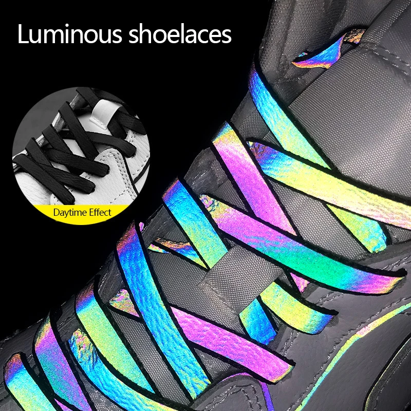1Pair Holographic Reflective Shoelaces, Flat Colorful Color Changing Shoelaces For Sneakers Skate Shoes