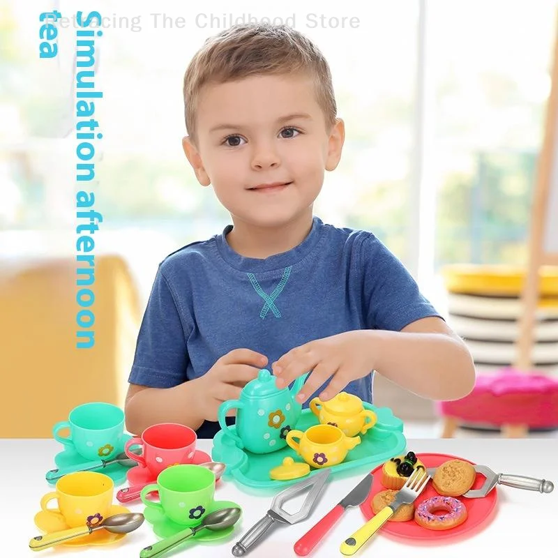 1 conjunto de casa de bonecas simulação bule xícara de chá comida fingir jogar modelo brinquedo cozinha chá da tarde brinquedos para menino menina presente aniversário