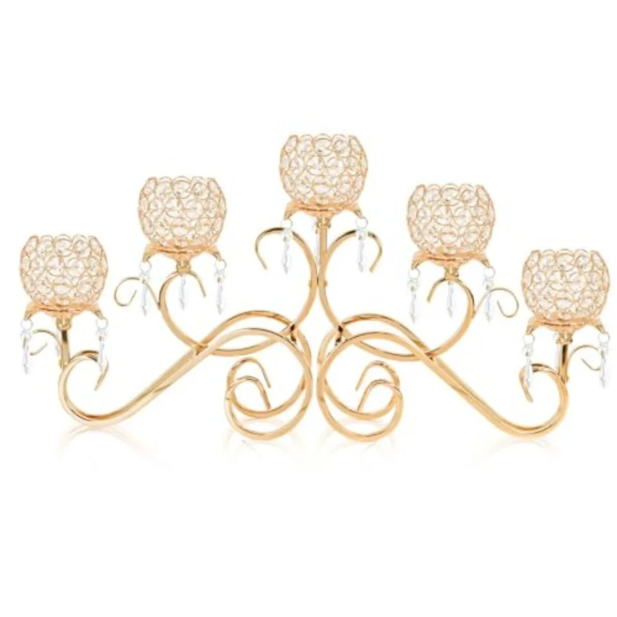 

Подсвечник-чаша на 5 свечей, 26,8 дюймов, с кристаллами, большой, блестящий, для центра стола, металлический, для чайных свечей