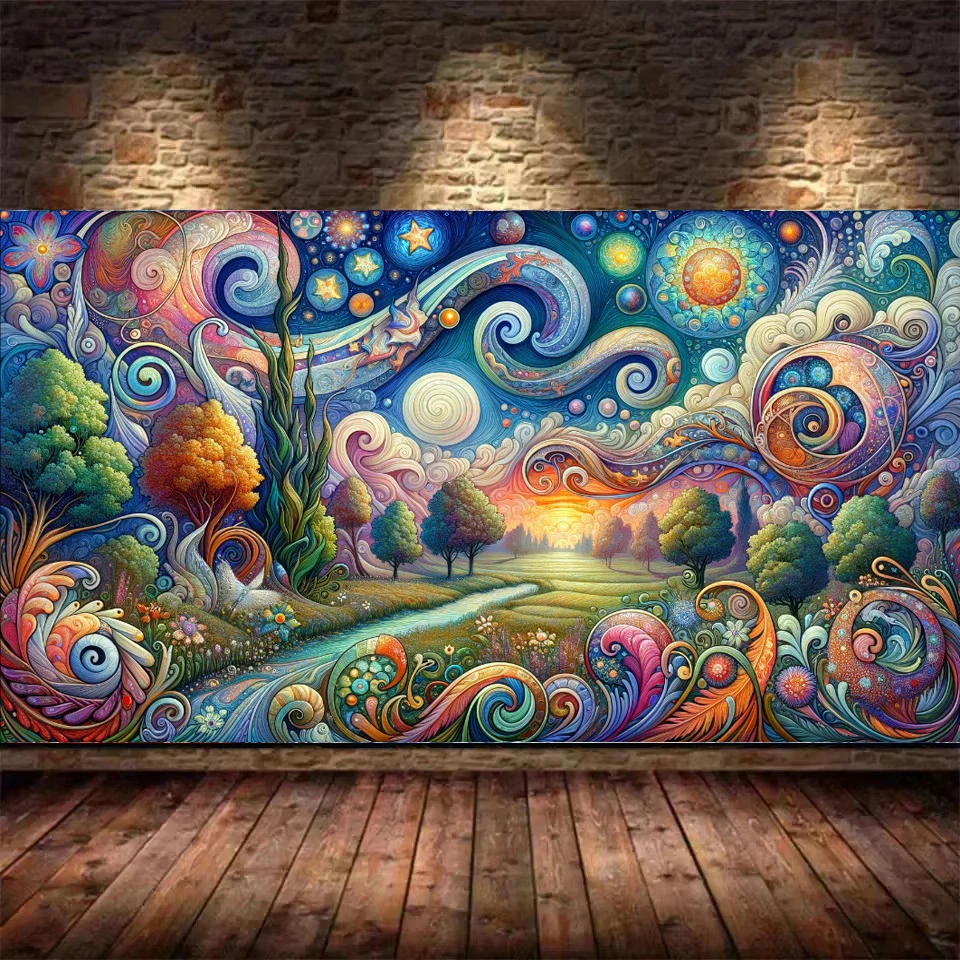 

DIY Alphonse Mucha and Vincent van Gogh Nouveau Landscape,5D Diamond Painting Kits Full Diamond Embroidery Cross Stitch Kits