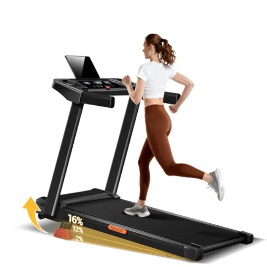 

Складная беговая дорожка для домашнего использования с углом наклона 15°, диапазоном скорости 0.6-7 миль/ч, двигателем 3.0 л.с., грузоподъемностью 300 фунтов, тройным дисплеем, черная, P