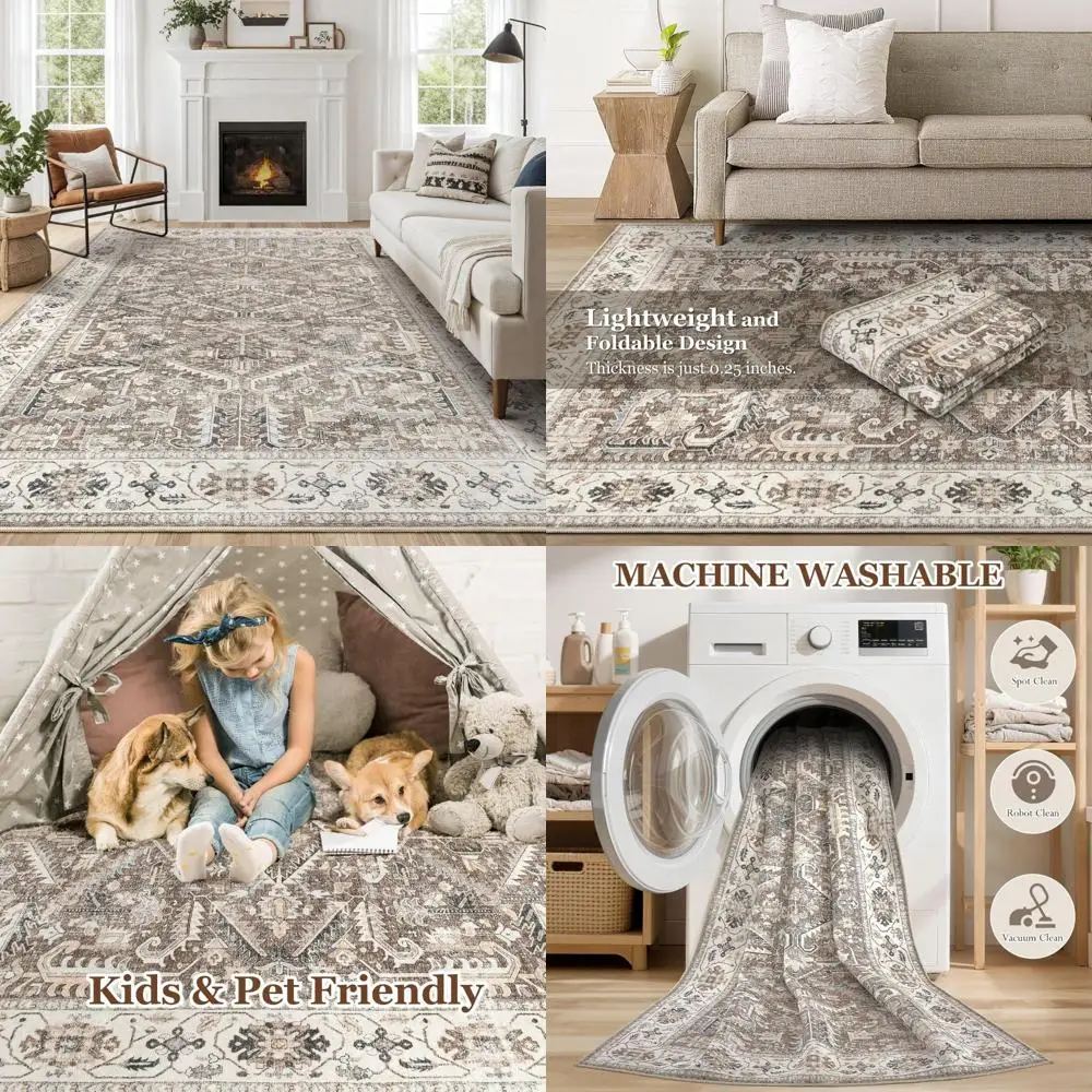 

Washable Soft Traditional Tribal Area Rug, 10x14 for Living Room, Bedroom, Dining Room, and Home Office, Non-Slip and Stain Resi