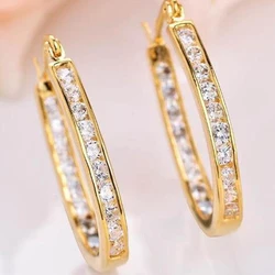 925 sterling silver earring Fashion three-dimensional buckle micro-inlaid zircon steel anti-fading jewelry gold earrings 24k