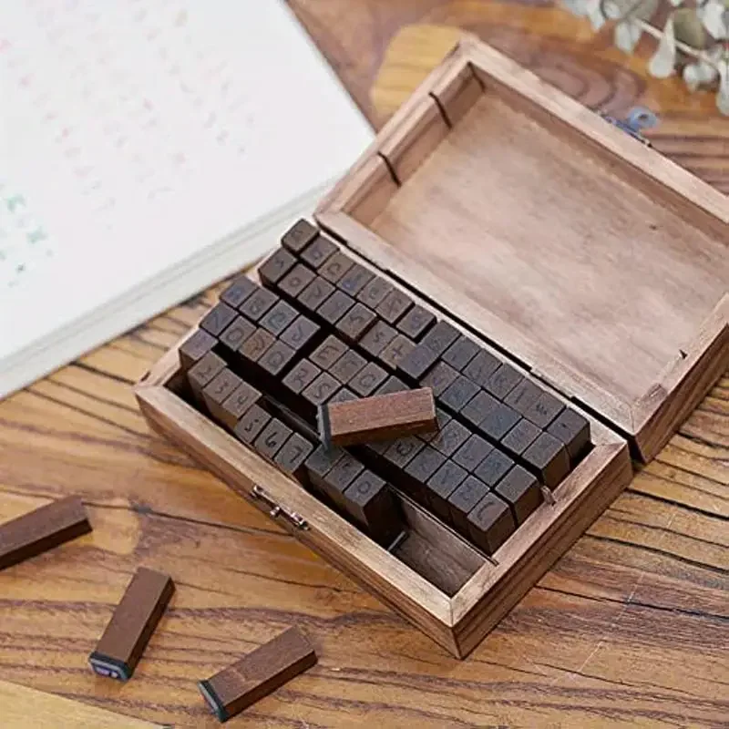 70 Pcs/Set Vintage Wooden Rubber Number Alphabet Combination Letter Wood Stamp Set with Vintage Wooden Box Gift
