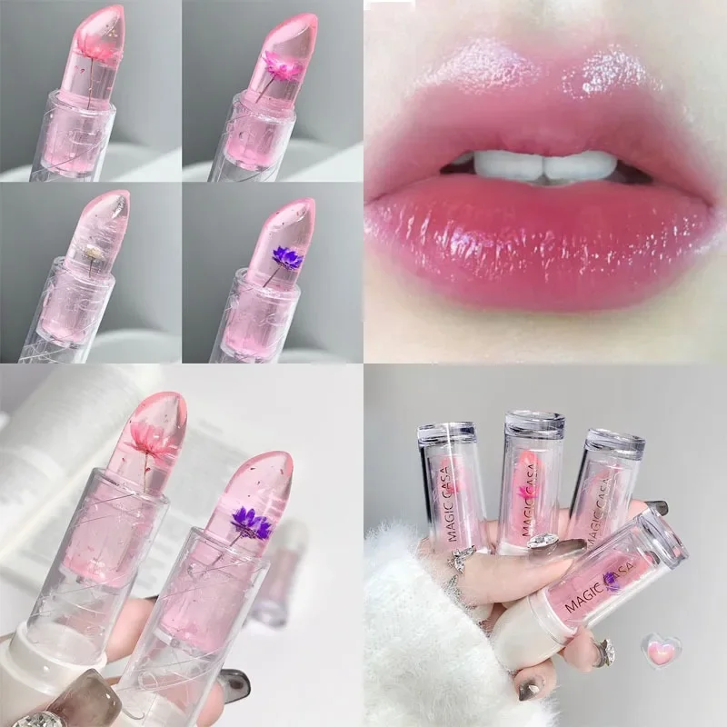 Heallor Transparent Jelly Dried Flower Lipsticks Warm Colour Changing Lipstick Moisturising Nutritious Lip Balm Makeup Moisture