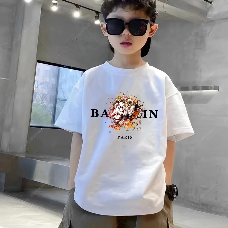 Funny Luxury Brand Print  Kid T-shirts Children Baby Black Harajuku Kawaii Clothes Boy Girl Tops Gift Present Cotton Tee Casual