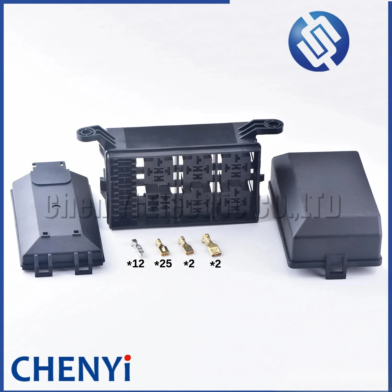 12-Slot Relay Box 6 Relays Fuses Holder Block with 41 pcs Metallic Pins Universal for Automotive and Marine Use