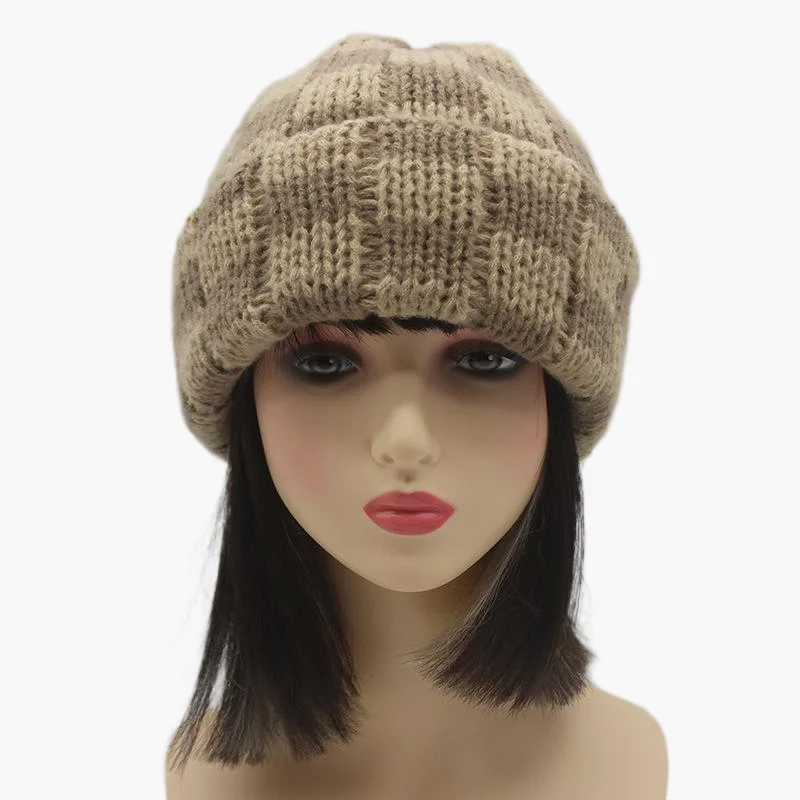 Schachbrett-Strickmütze, Herbst und Winter, koreanischer Stil, Nische, großer Kopfumfang, Wollmütze, japanischer Stil, Weihnachtsmütze – Detail 16