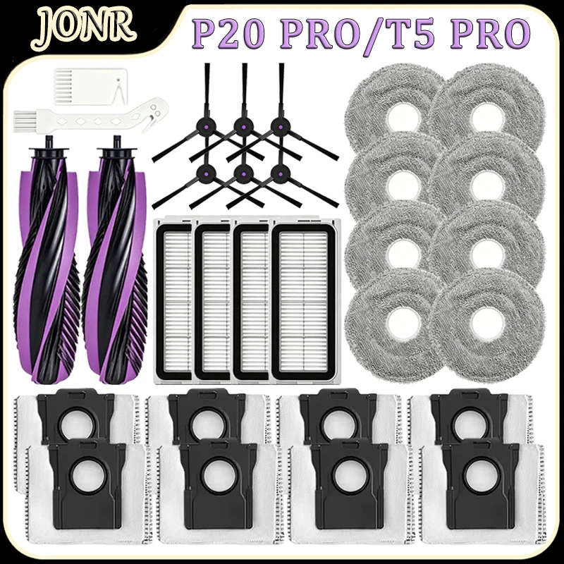 For JONR P20 PRO/T5 PRO Robot Vacuum Cleaner Accessories Main Brush HEPA Filter Mop Pad Side Brush Dust Bag Replacement Parts