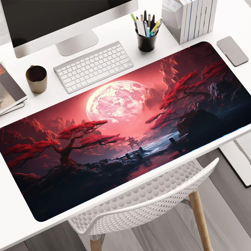 Large Landscape Red Moon Mouse Pad Desk Mat for Office and Gaming Mouse Pad with Enhanced Precision and Comfort