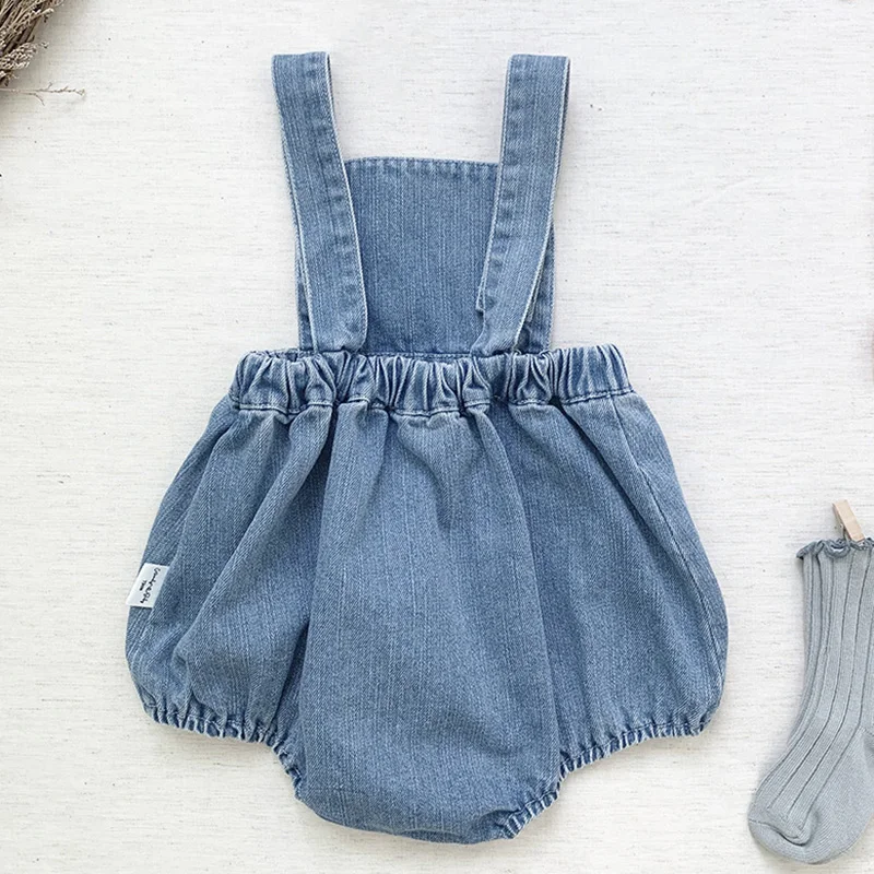 Korean Style Infant Baby Boys Girl Bodysuits Sleeveless Solid Color Cowboy Newborn Baby Boys Girl Jumpsuit Spring Autumn Clothes