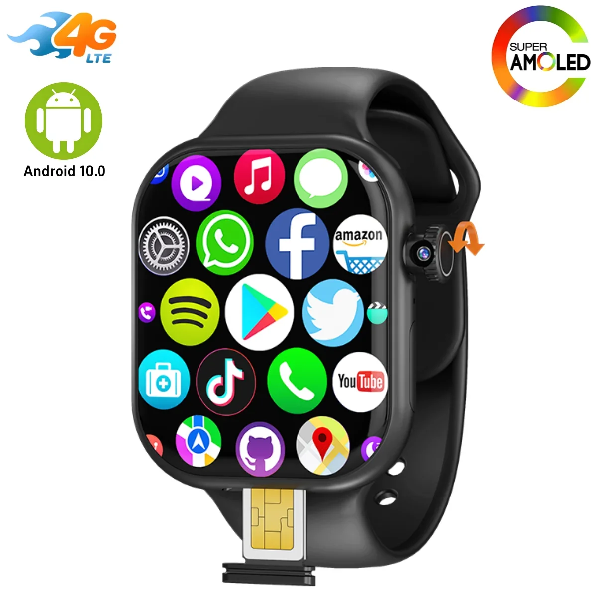 

S10 Plus Smart Watch 4G Android 256GB Storage 4G/5G LTE Sim Card GPS WIFI 2.29 inch 490*580 Amoled NEW Smartwatch Rotary Camera