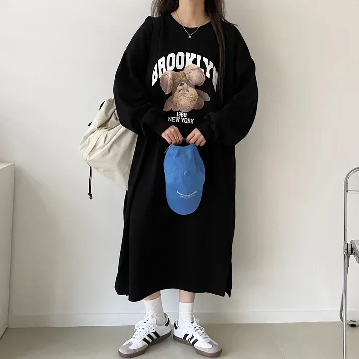 Japanisches Herbst-Winter-Frühlings-Langarm-Dünnes Kleid Damen Fleece-Oberteil Mittellanger Trendiger Rock Übergröße Lässiges Langes Kleid – Detail 17