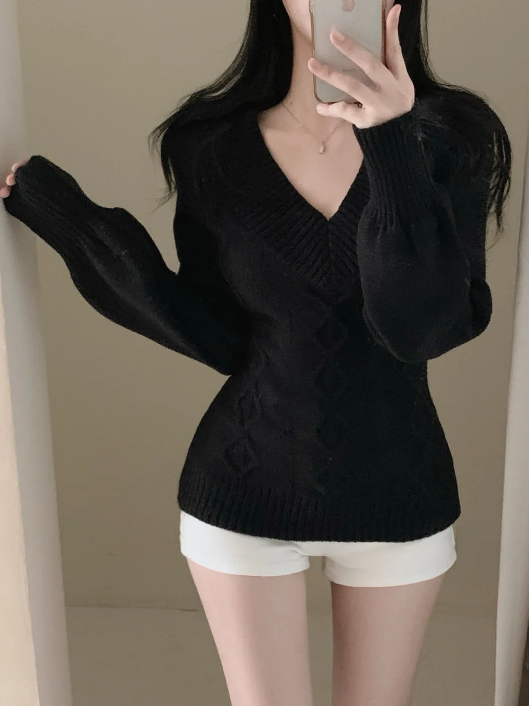 Chic Long Sve Knitted Sweater Women's Slim Fit V-Ne Knitwear Outerwear Sli Thiened Waist-Cinching Soft Sle