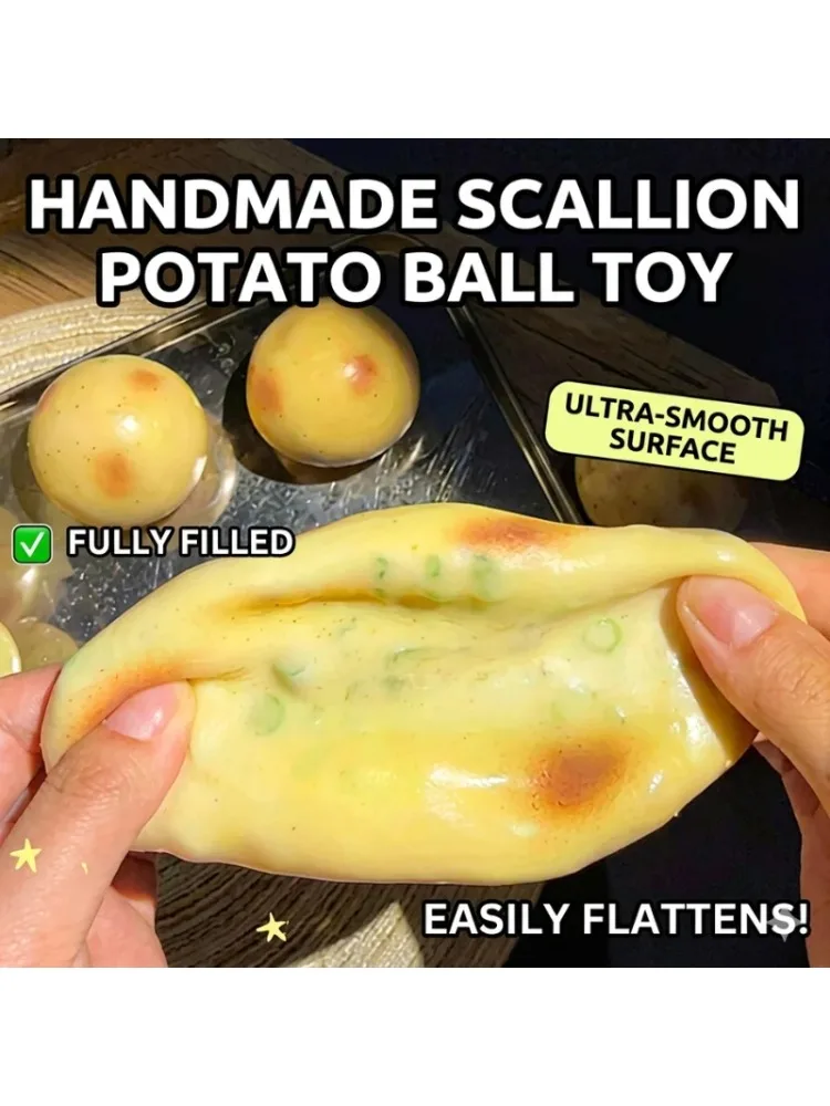 New Crunchy Squishy Potato Stress Ball Squeeze Toy Crispy Potato Squishy Fidget Ball Handmade Round Blocks Filled ASMR for Adult