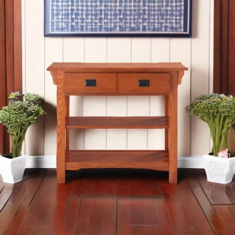 Bookcase Console Table with Drawers, Made with Solid Wood, for Living Room, Entry Way, Office, Bedrooms, Russet Finish