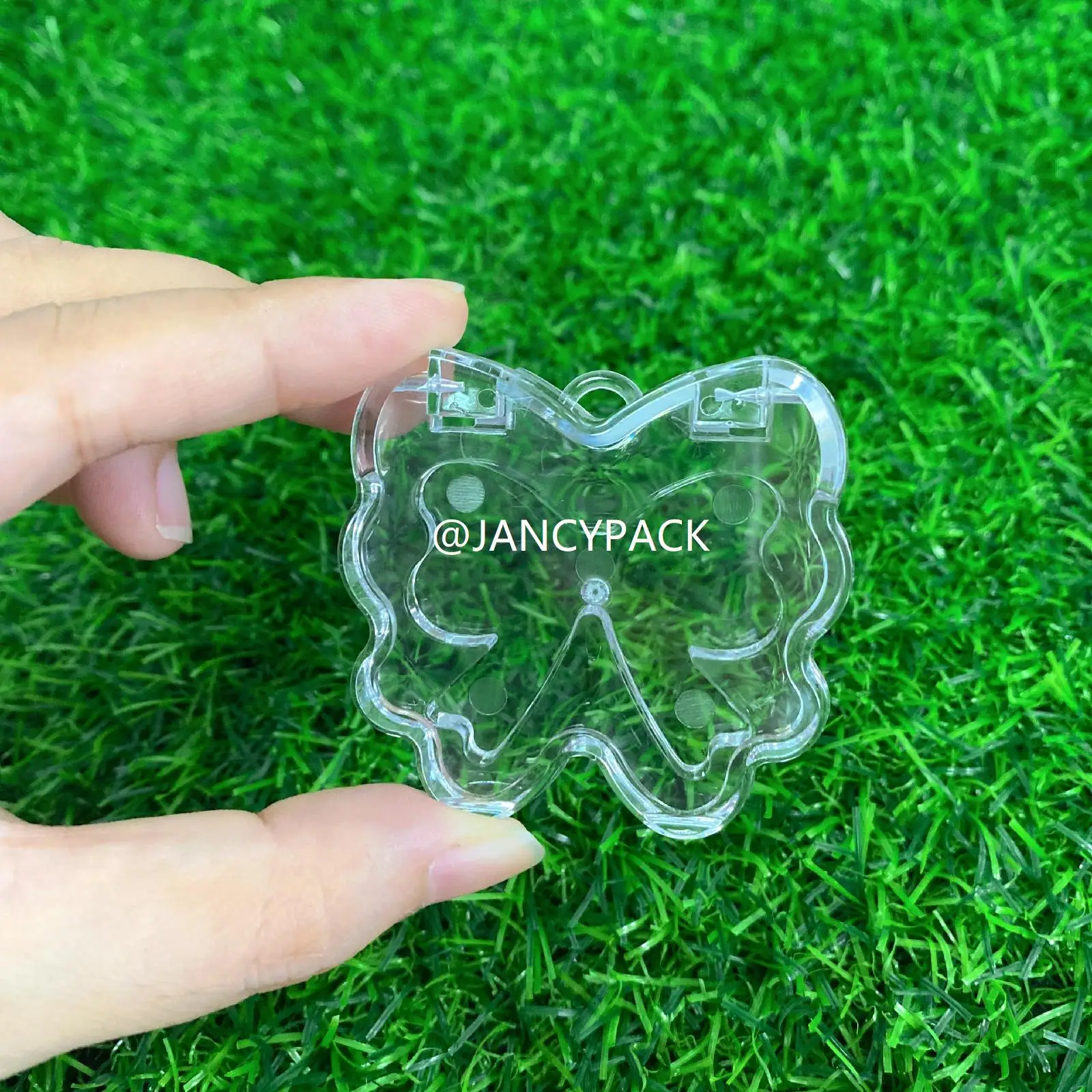 JANCY 2g totalmente transparente bonito borboleta embalagem vazia blush compacto pó caso recipiente blush com chaveiro