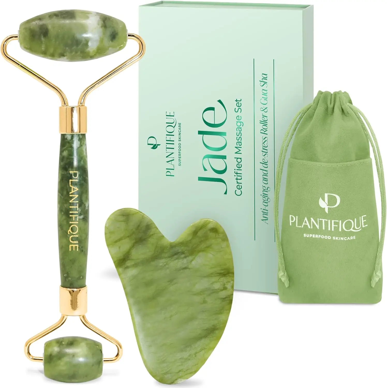 

Real Jade Roller & Gua Sha Set – Facial Massager for Glowing Skin, Reduce Puffiness, Sculpt Face