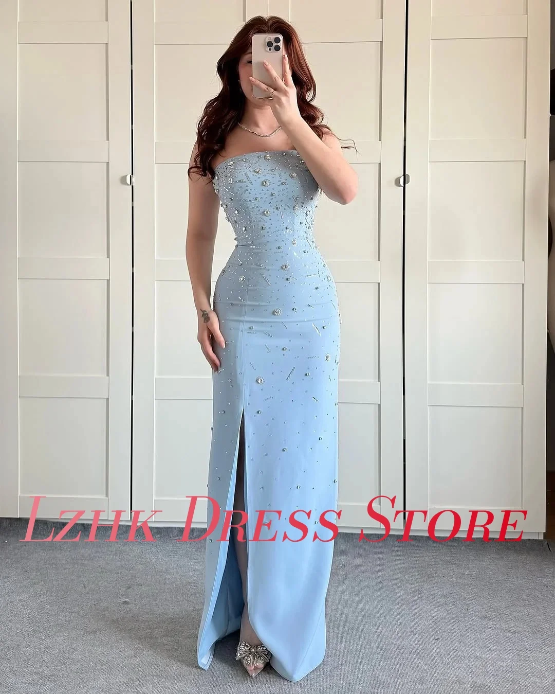 Vestido de noche con lentejuelas de cristal, Jersey Sexy personalizado, temperamento, sin mangas, sin tirantes, largo hasta el suelo, vestidos para ocasiones a medida