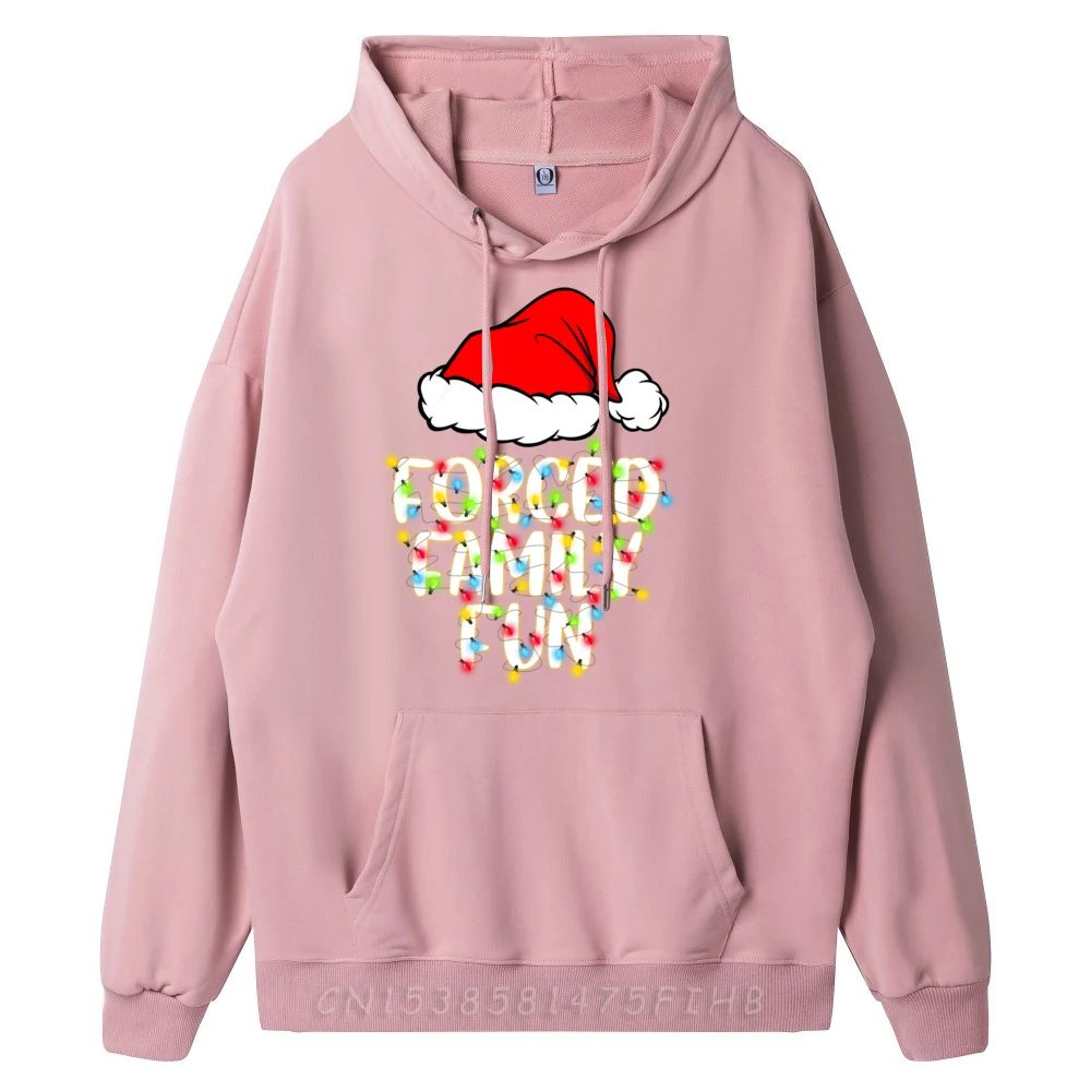 Forced Family Fun Sarcastic Christmas Funny Blue And White Graphic Sweatshirts Hoodies Men