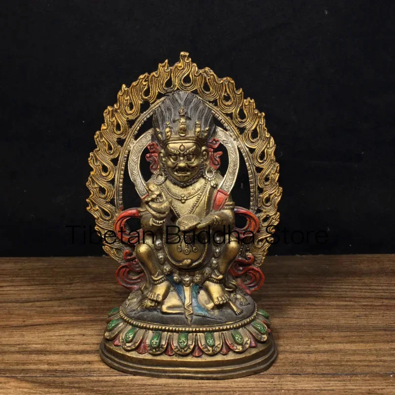 

16cm Ornament of the ancient Chinese pure copper painted Tantric Buddha's Great Black Sky Dharma Protector statue