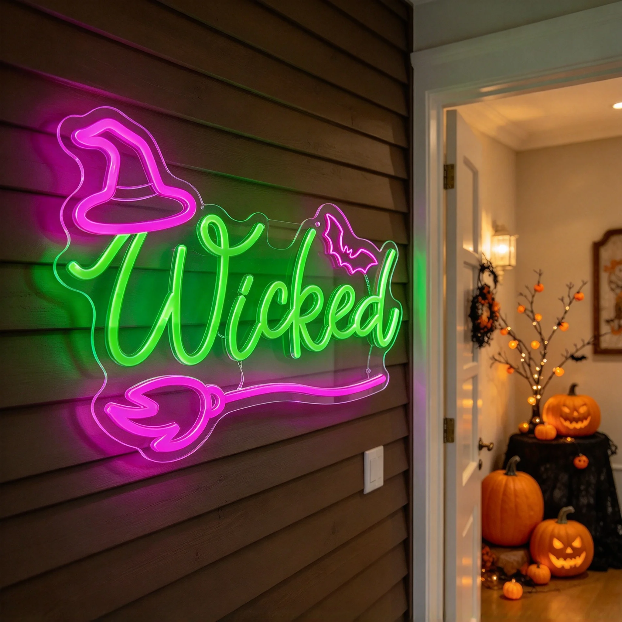 1 Halloween funny bat magic hat wall decoration light LED acrylic luminous light board switch button Halloween wall decoration