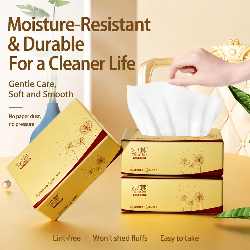10Packs Household Disposable Facial Tissues 4‑Ply Thick Soft Virgin Wood Pulp Paper Wet‑Resistant Lint‑Free Tissues Daily Use