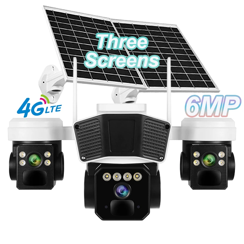 Rscamtom كاميرا تلفزيونات الدوائر المغلقة متعددة العدسات تعمل بالطاقة الشمسية 4g بطاقة Sim Okampro IP66 مقاوم للماء تخزين سحابي كاميرا تعمل بالطاقة الشمسية في الهواء الطلق #1