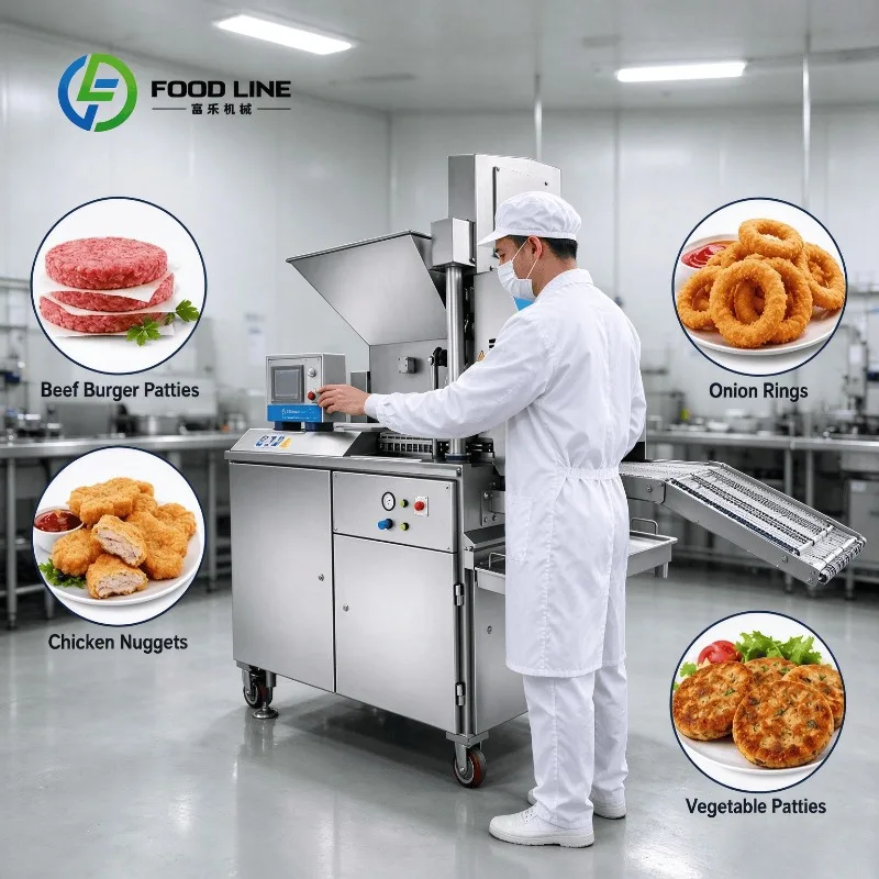 customized wide‑belt‑former nugget‑maker 400mm‑belt‑width forming line for burger‑patty chicken‑nugget processing‑plant Asia