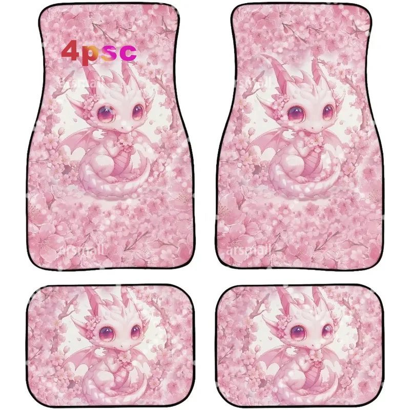 Pink Dragon Car Floor Mats For Women Cute Auto Additions Flowers Print All Weather Universal Front And Rear Mats Fit SUV Sedan,