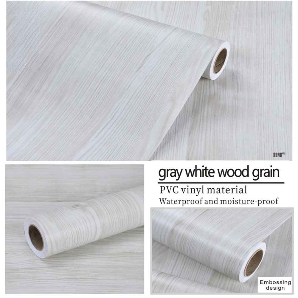 Gray White Wood Grain Stickers Wardrobe Cabinet Table Furniture Renovation Stickers  Self-Adhesive PVC Waterproof Wallpaper