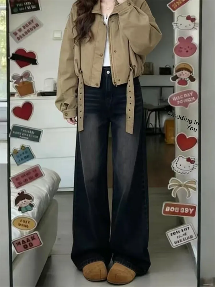

Loose High Waist Wide Leg Denim Jeans Women's Summer New Style Black Grey Loose plus Size Pear Shape Slimming Floor-Length St...