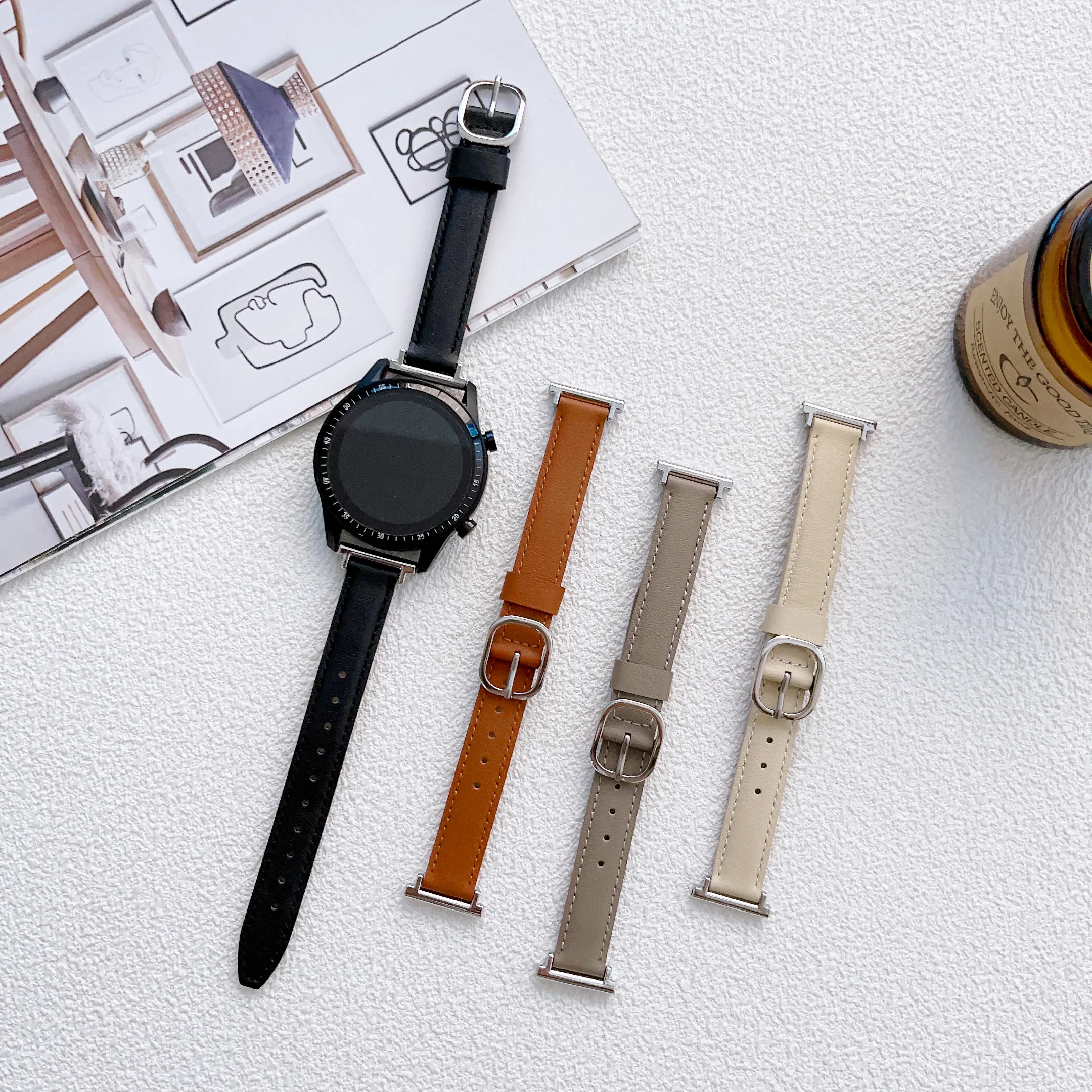 หนังสำหรับ Samsung Galaxy Watch5 40/44มม.5pro 45 Slim สำหรับ Galaxy Watch4 40มม.42/46Mm 20/22มม.เข็มขัด