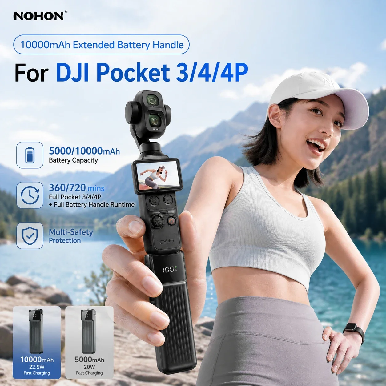 NOHON 5000mAh/10000mAh Battery Handle for DJI Osmo Pocket 3 4 4P Camera Portable Power Bank Tripod Auxiliary Battery Accessories