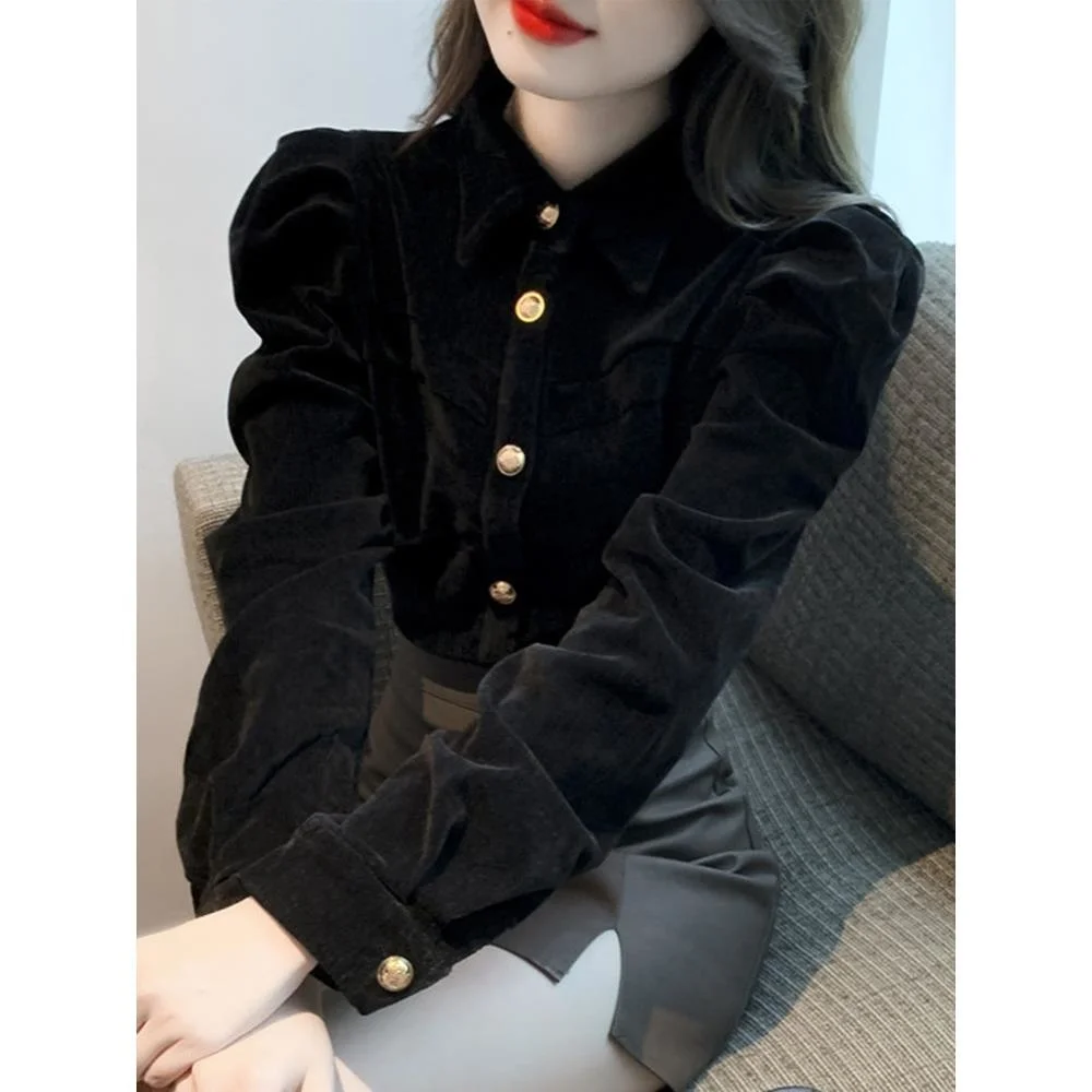 Velvet Long Sleeve Shirt Women\'s Design Fashion Vintage Clothes for Women Tops Shirts Blouses