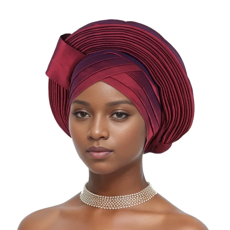 Nigerian Gele Headtie Auto Gele Turban Headwarp Already Made African Turban Cap Party Women Muslim Hijab Headscarf Bonnet Hat