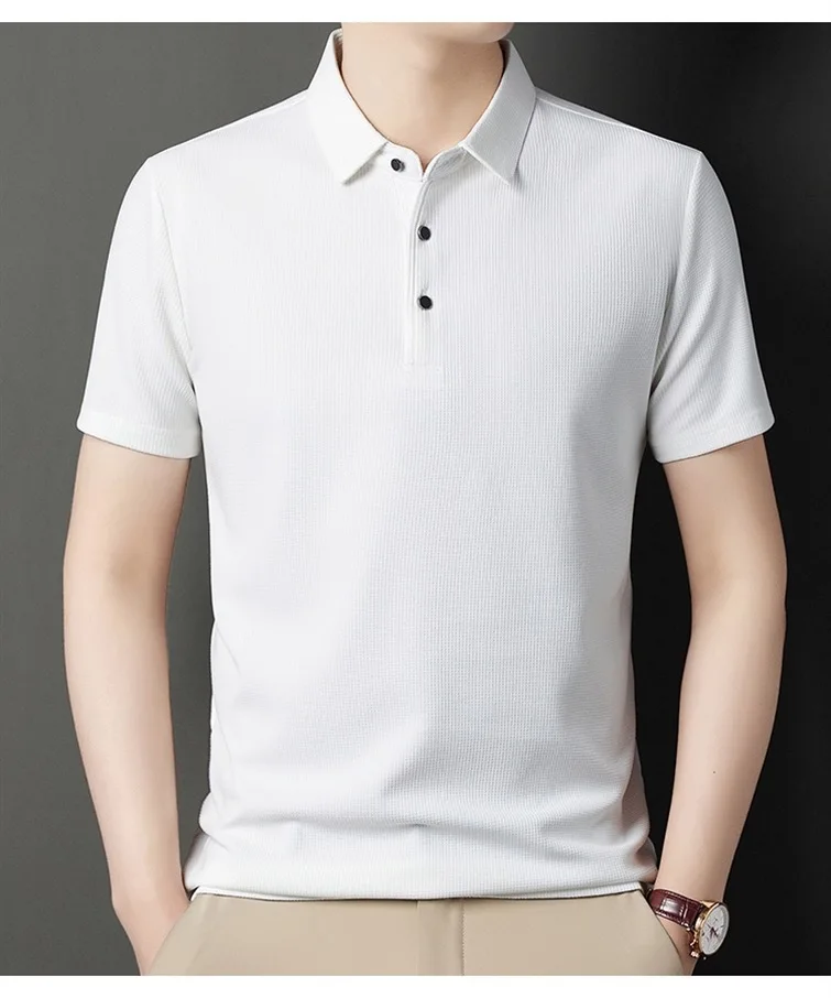 Summer Men\'s Short Sleeved Lapel T-Shirt Solid Color POLO Shirt Loose Top