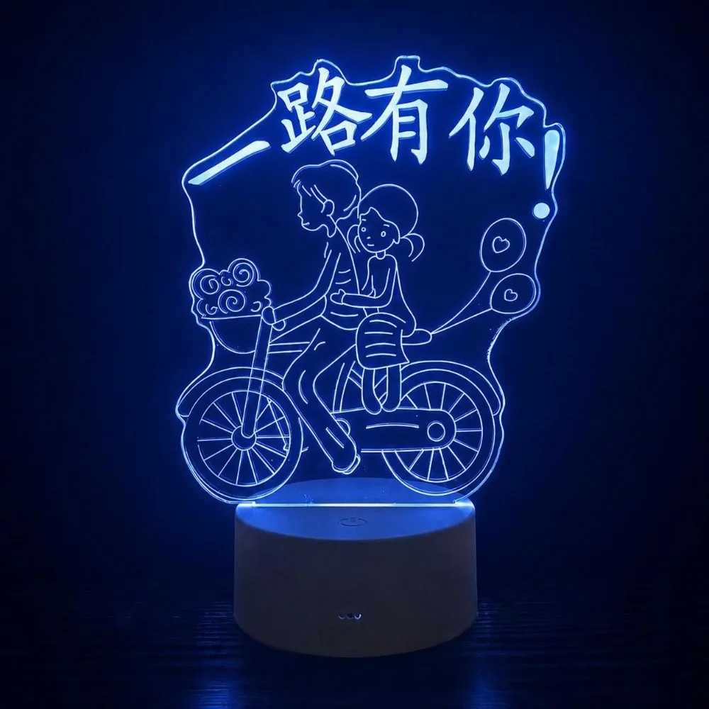 Seven Color Changing 3D Illusion Night Light USB Battery Powered Acrylic Material LED Lamp Touch Control White Base Night Lamp