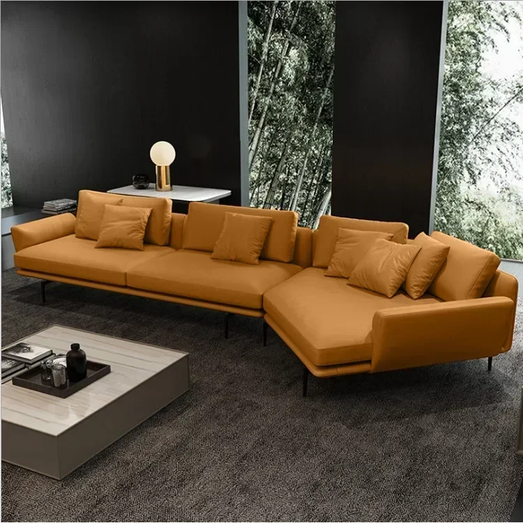 Living room sofa light luxury Italian minimalist sofa cowhide down princess corner sofa combination