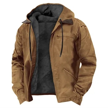 Winter Nieuwe Mannen Casual Jassen Capuchon Ritsvak Mode Effen Kleur Fleece Warme Bovenkleding Mannelijke Outdoor Capuchon Jassen