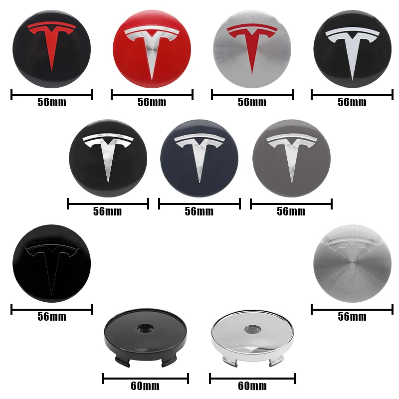 4Pcs 56mm+60mm Car Wheel Center Hub Caps Stickers Auto Rim Cover Accessories For Tesla Model 3 Model S X Model Y Roadster SpaceX