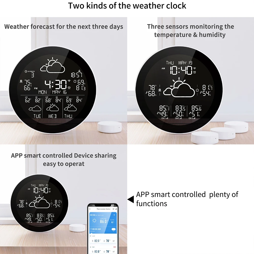 Tuya Wifi Smart Weather Station Indoor/Outdoor Digital Thermometer Hygrometer Weather Forecast Sensor Temperature Humidity Meter